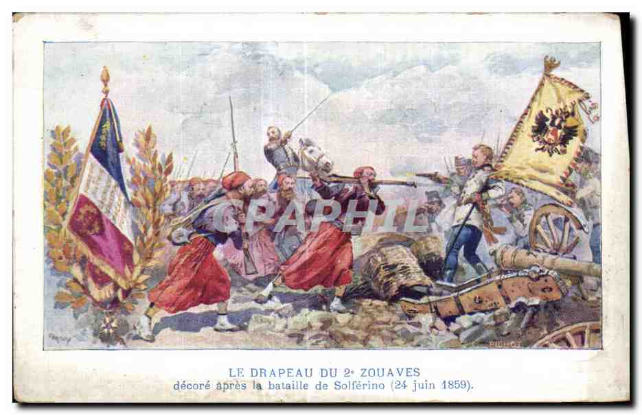 CPA Le Drapeau Du 2e Zouaves decore apres la bataille de Solferino 24 juin 1859