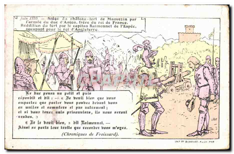 Siège du château-fort de Mauvezin — juin 1370 — par l'armée du duc d'Anjou — illustration d'Institut Budouet, Auch