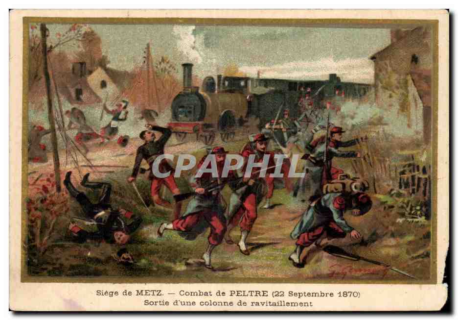 CPA Siege de Metz Combat de Peltre 1870 Sortie d une colonne de ravitaillementMilitaria Train 