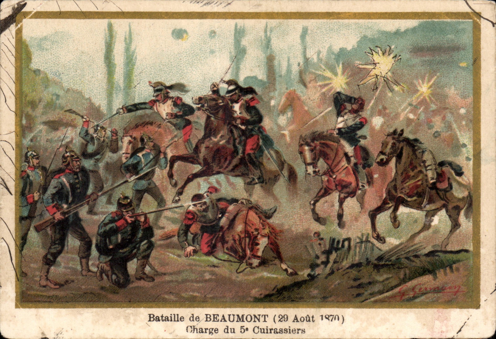 CPA Bataille de Beaumont 1870 Charge du Cuirassiers Dragons Militaria