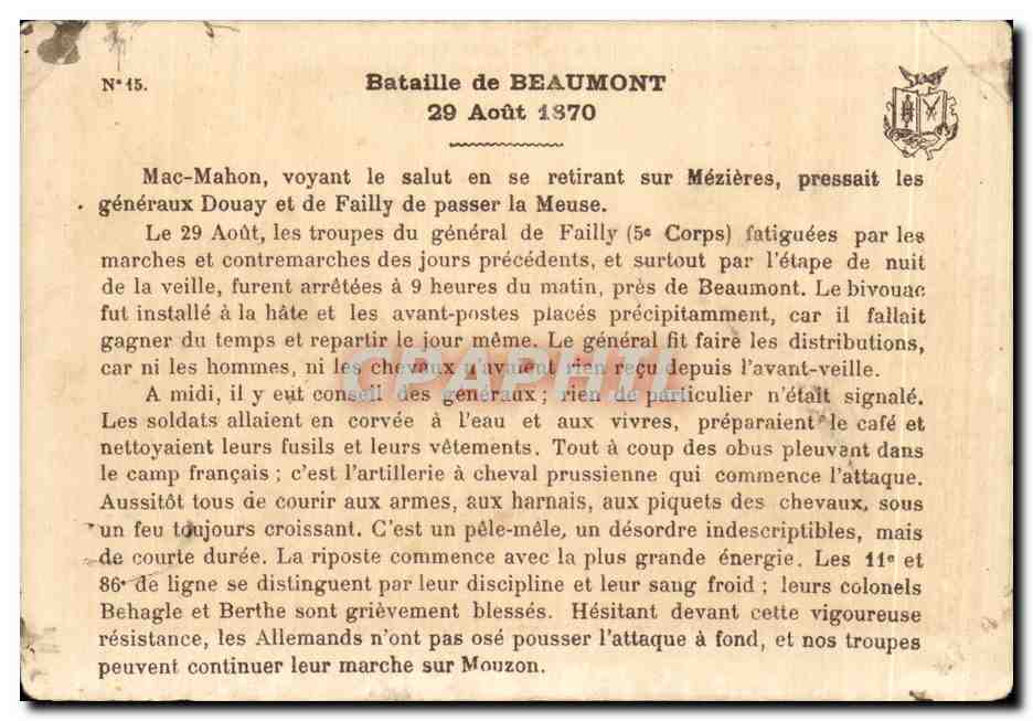 CPA Bataille de Beaumont 1870 Charge du Cuirassiers Dragons Militaria — Rückseite