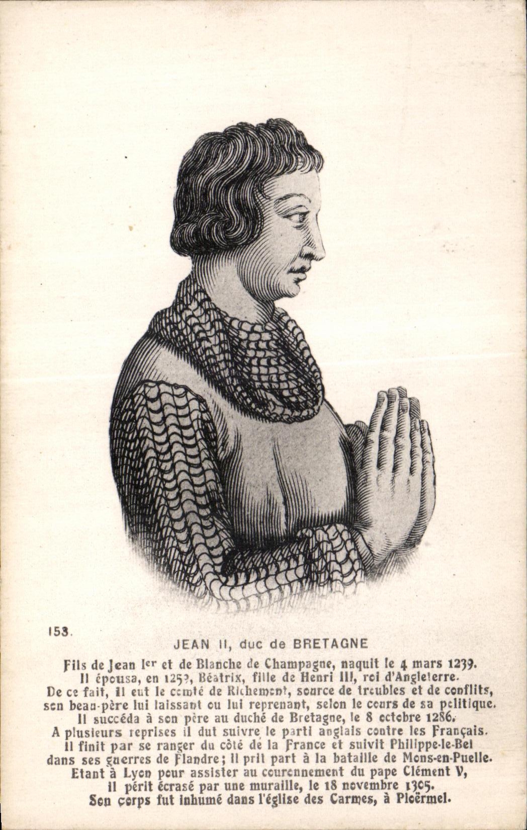 CPA Jean II duc de Bretagne Fils de Jean ler et de Blanche de Champagne naquit le mars ll epesua en Beatrix 