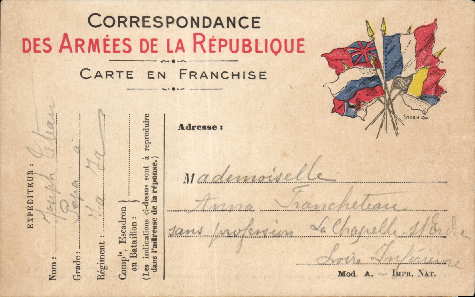CPA Carte en Franchise Militaire La chapelle Sur Loire Fancheteau