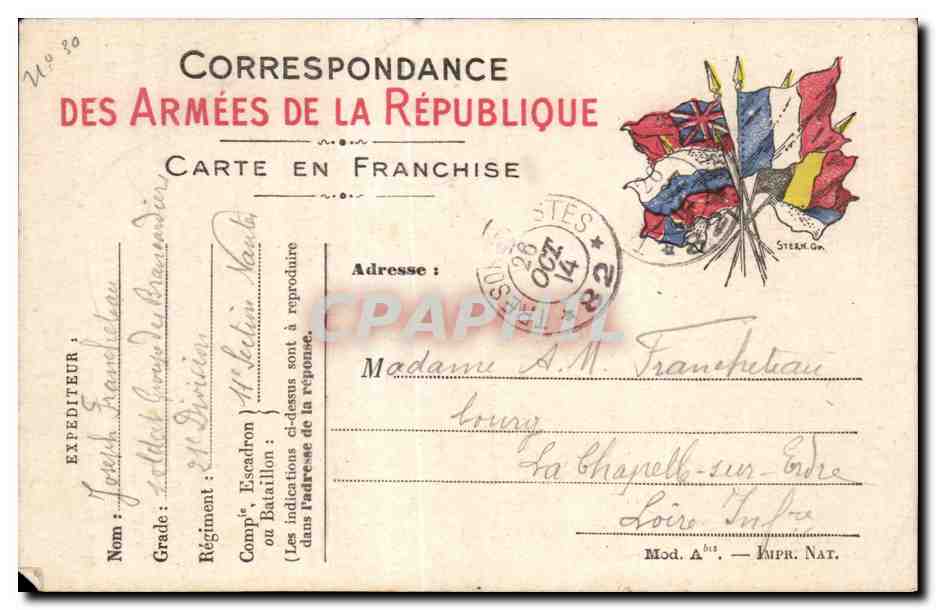 CPA Carte en Franchise Militaire Francheteau La chapelle sur Indre