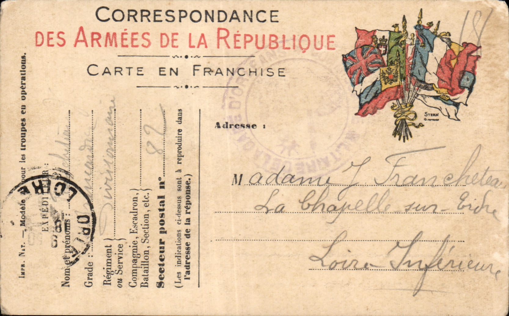 CPA Carte en Franchise Militaire Francheteau La Chapelle sur indre