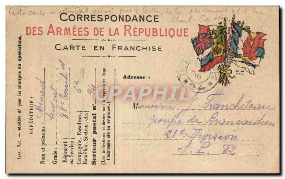 CPA Carte en Franchise Militaire Francheteau 