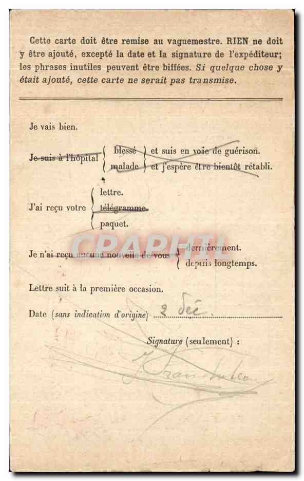 CPA Carte en Franchise Militaire Francheteau La Chapelle sur Indre — Rückseite