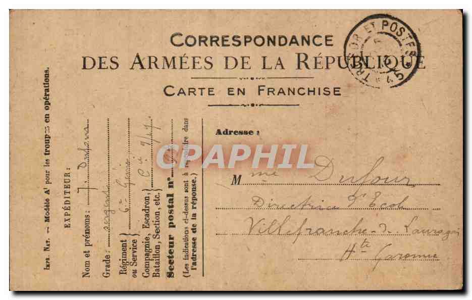 CPA Carte en Franchise Militaire Dufour Villefranche sur Lauragais