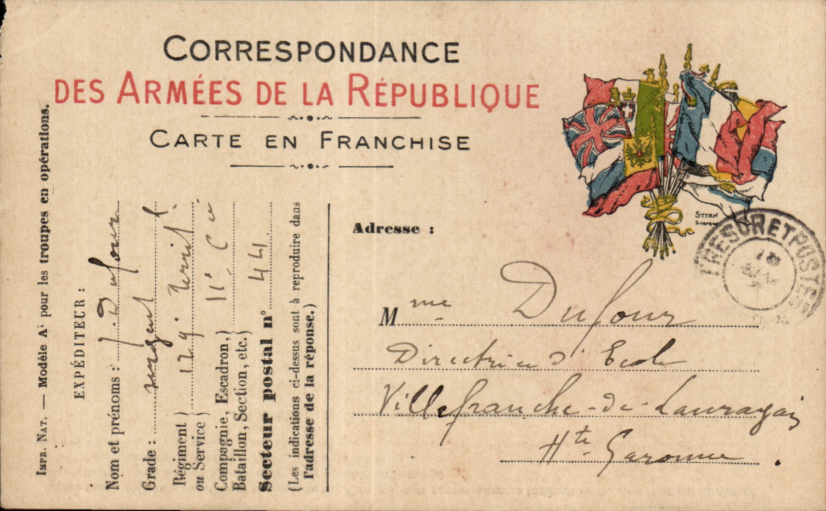 CPA Carte en Franchise Militaire Dufour Villefranche sur Lauragais