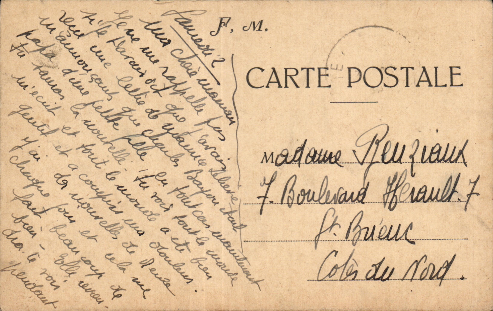 CPA Carte en Franchise Militaire Reuziaux St Brieuc