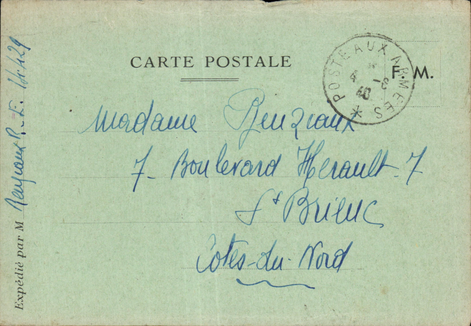 CPA Carte en Franchise Militaire Reuziaux St Brieuc