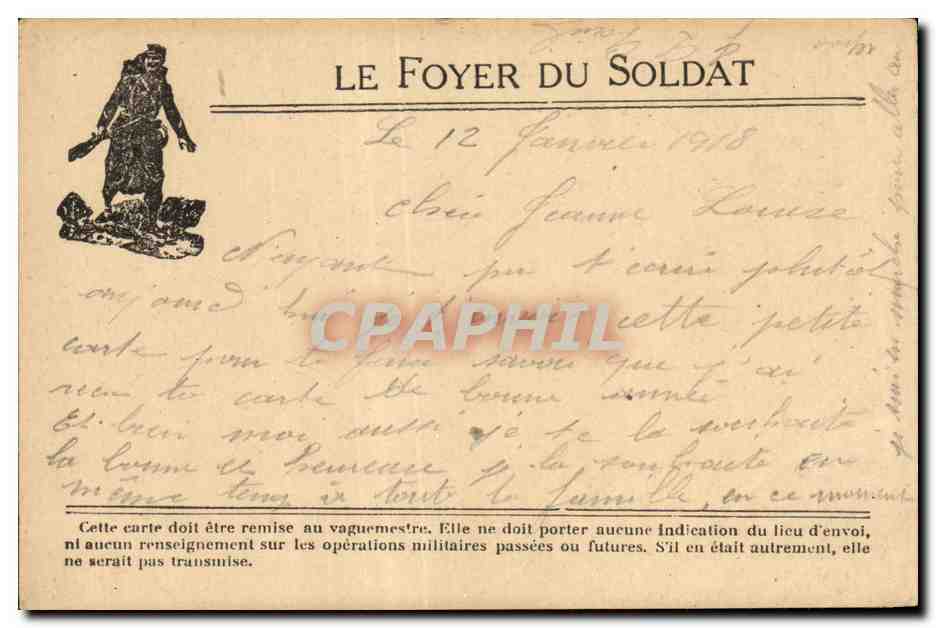 CPA Carte en Franchise Militaire Le foyer du soldat Militaria 
