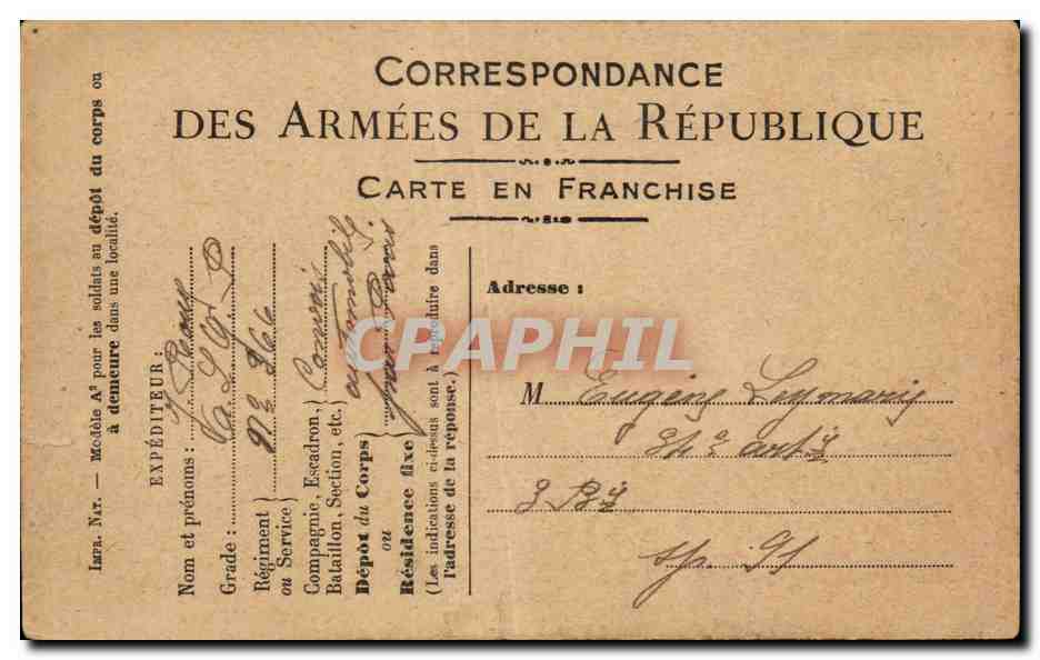 CPA Carte en Franchise Militaire Leymary 