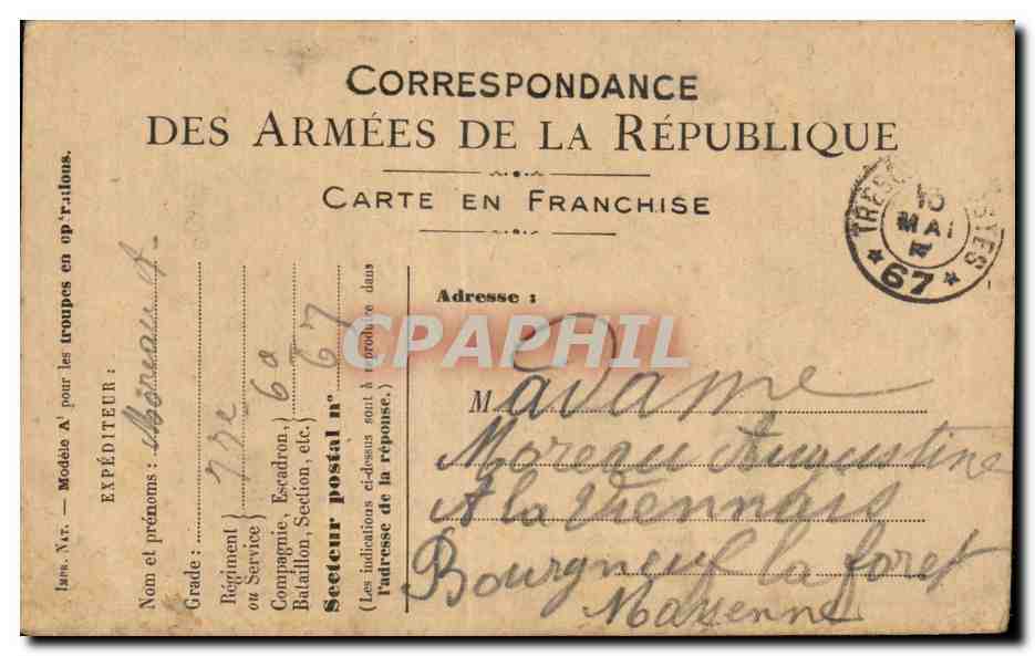 CPA Carte en Franchise Militaire Moreau Bourgneux la foret