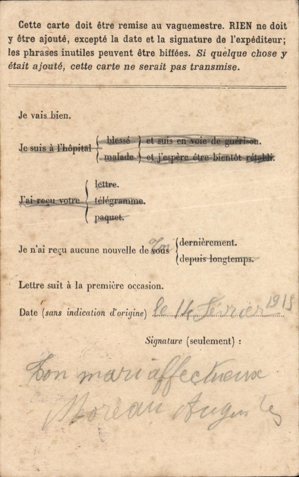 CPA Carte en Franchise Militaire Moreau Boury neuf la foret