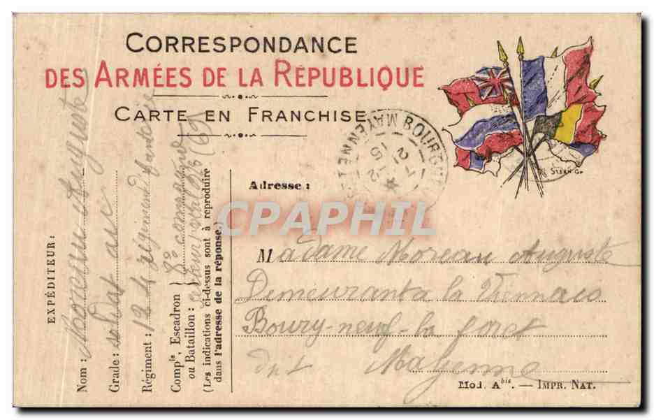 CPA Carte en Franchise Militaire Moreau Boury neuf la foret — Rückseite