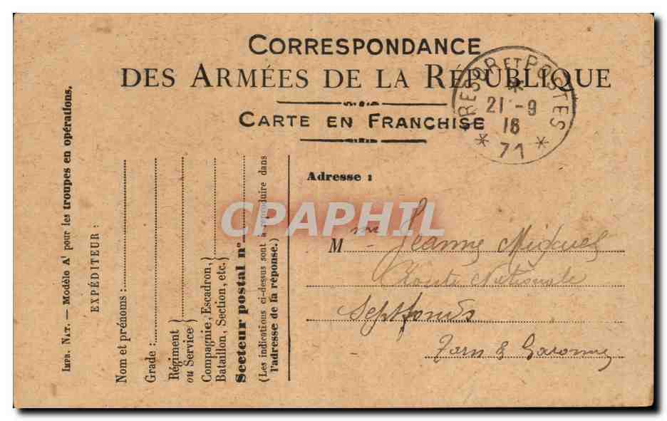 CPA Carte en Franchise Militaire Miguel Septfonds 