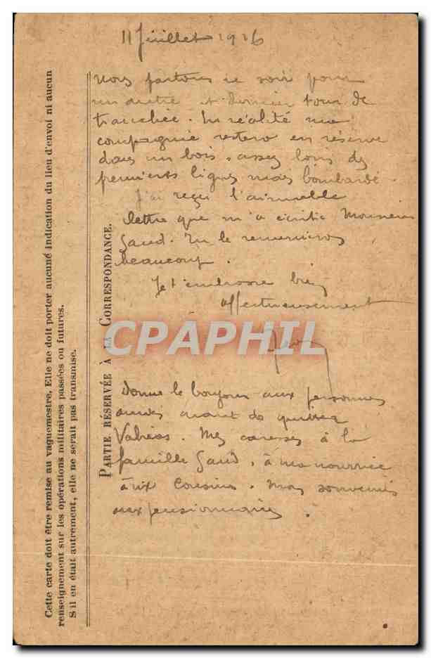 CPA Carte en Franchise Militaire Bouvet Valreas — Rückseite