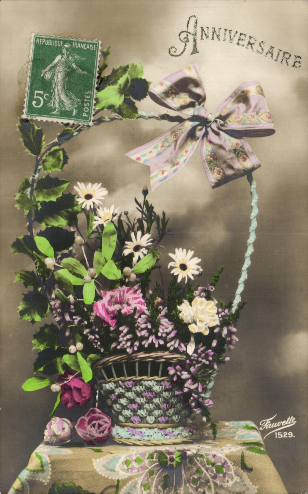 CPA Fantaisie Fleur Anniversaire
