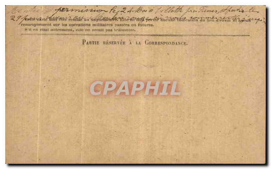 Carte de Franchise Militaire Gayral Brancardier  — Rückseite