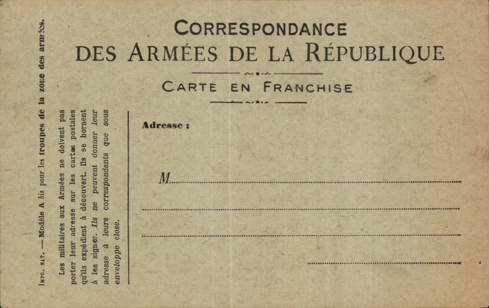Carte de Franchise Militaire 
