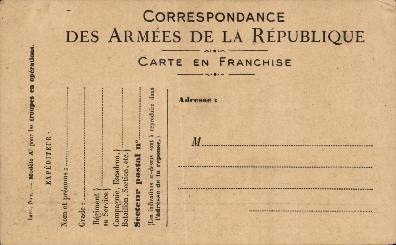 Carte de Franchise Militaire 