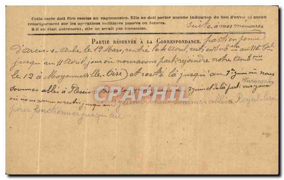 Carte de Franchise Militaire  — Rückseite