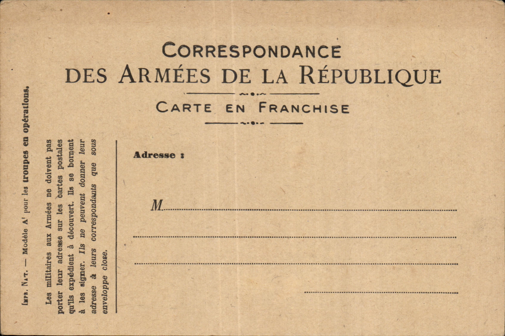 Carte de Franchise Militaire 