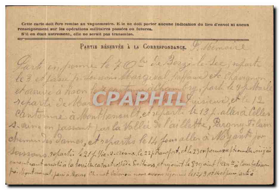 Carte de Franchise Militaire  — Rückseite