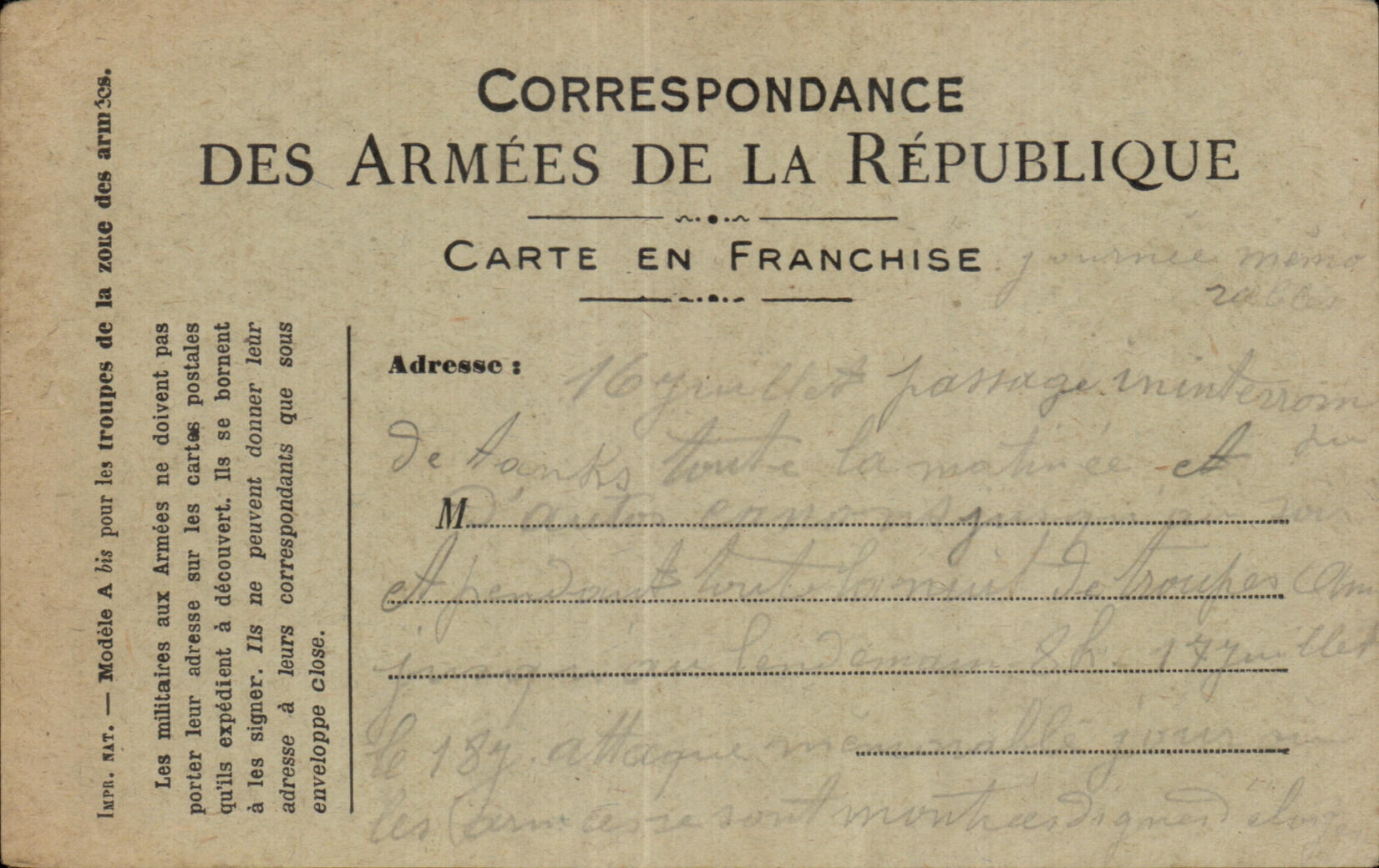 Carte de Franchise Militaire 