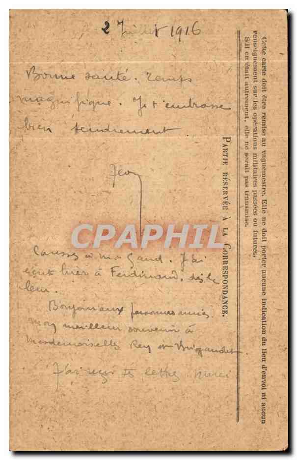 Carte de Franchise Militaire Bouvet Valreas — Rückseite