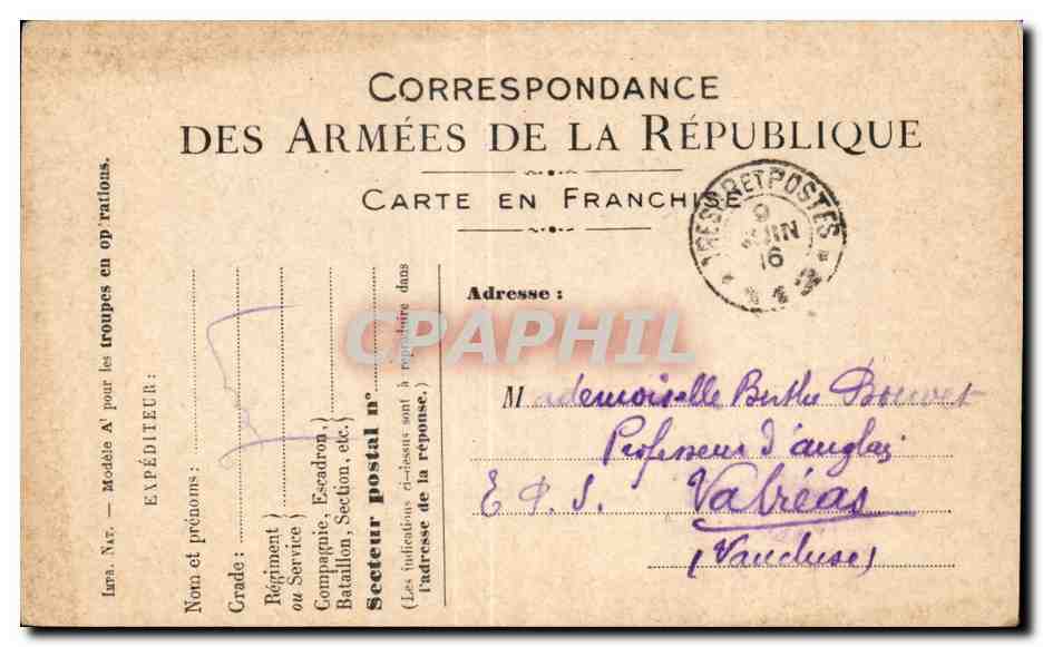 Carte de Franchise Militaire Bouvet Valreas