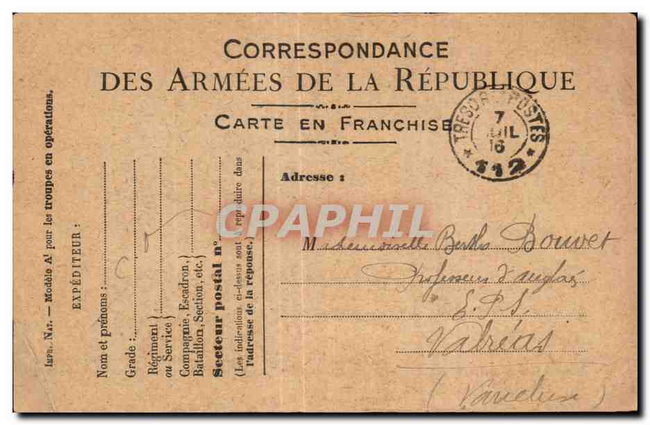 Carte de Franchise Militaire Bouvet Valreas