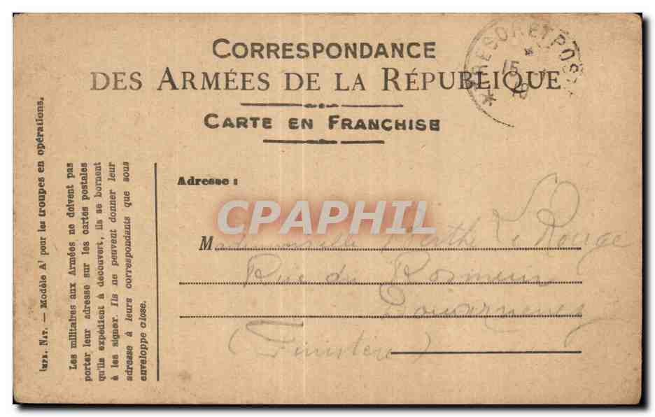 Carte de Franchise Militaire Larouge Douarnenez