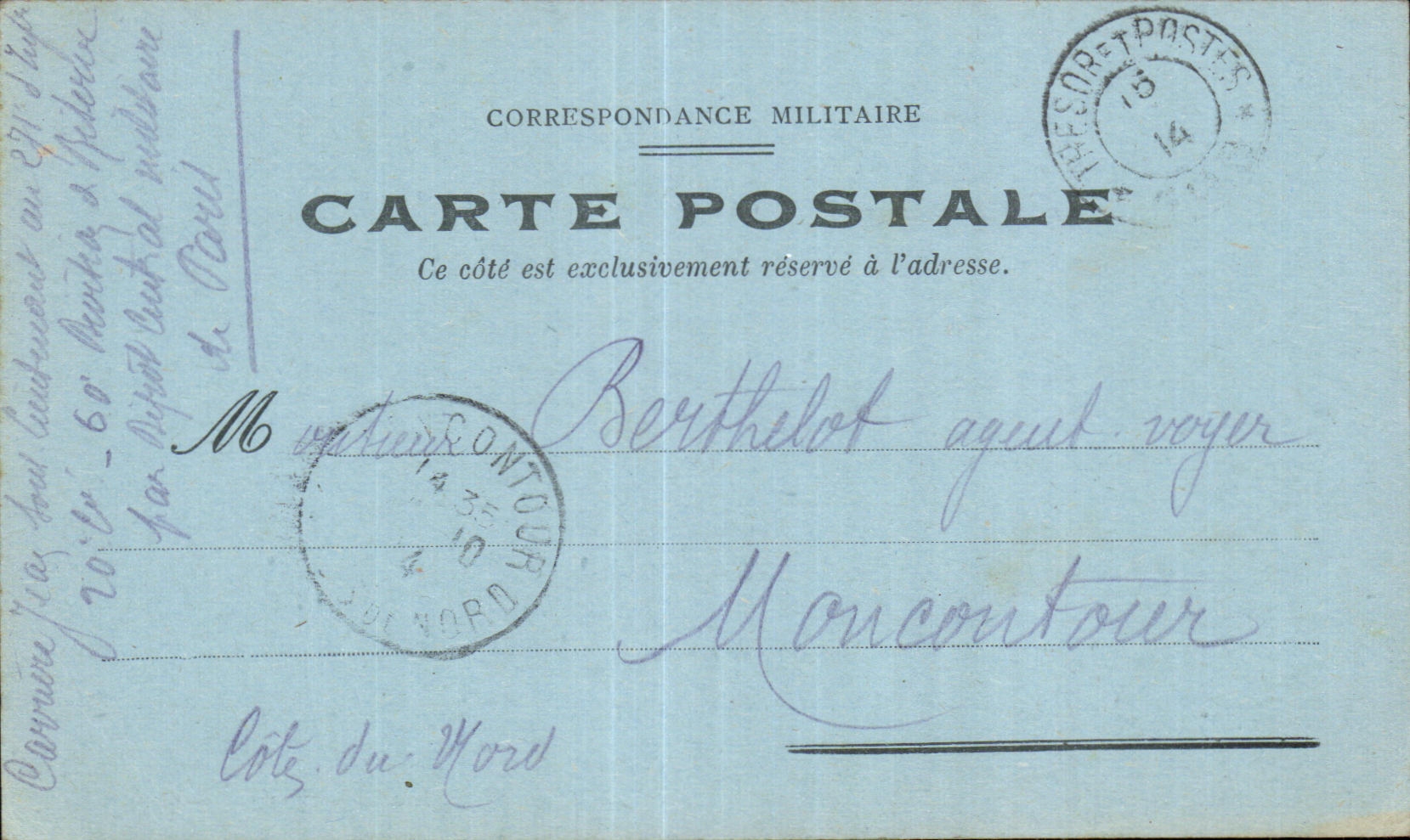 Carte de Franchise Militaire Berthelot Moncontour 