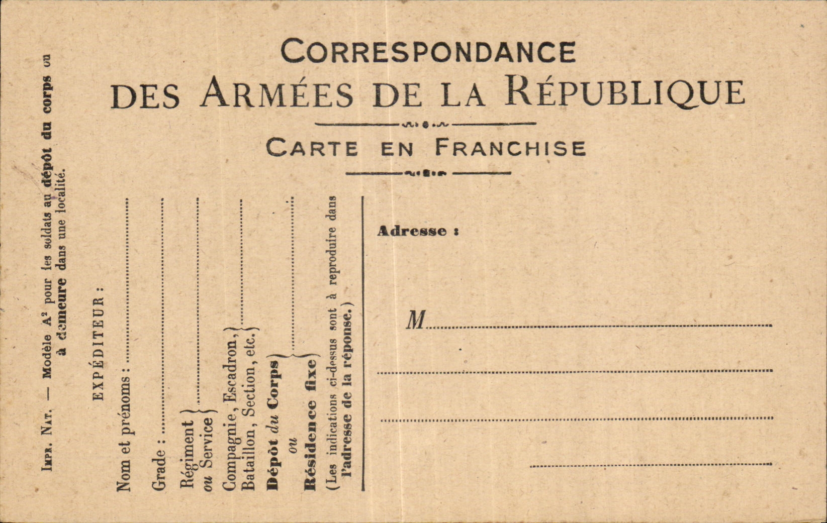 Carte de Franchise Militaire 