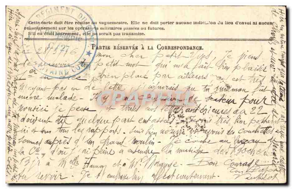 Correspondance des Armées de la République — Carte en franchise — 1er Régiment du Génie — Compagnie C — Capitaine Comte — Rückseite