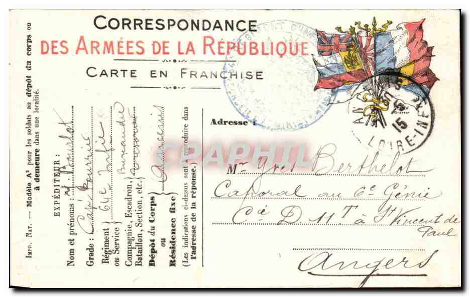 Correspondance des Armées de la République — Carte en franchise — 6 Mai 1915 — Angers