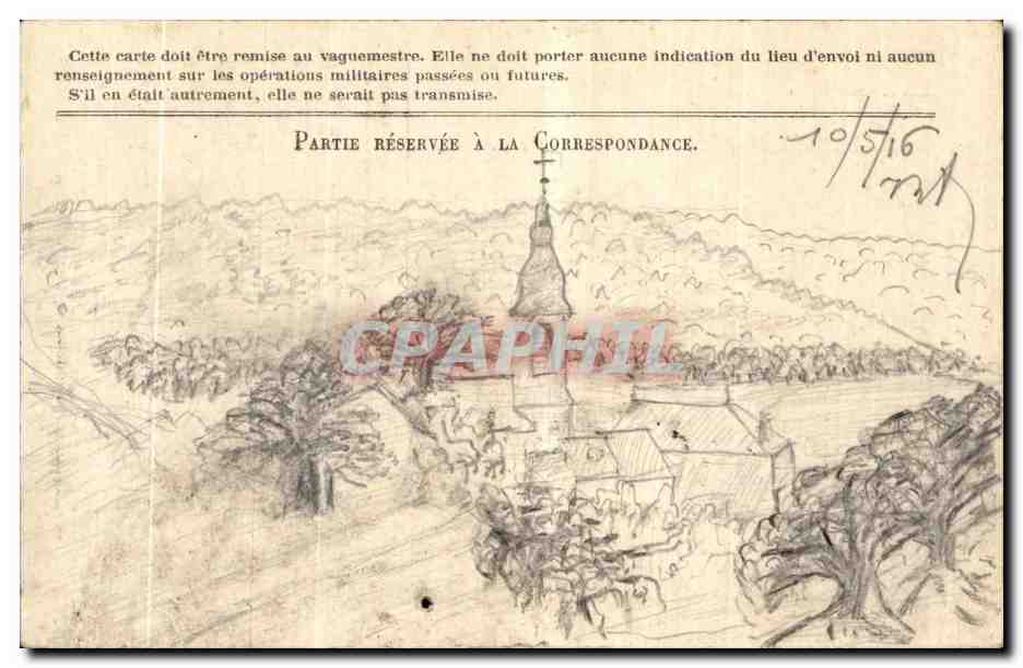 CPA Partie Reservee A La Correspondance Dessin a la main 1916 Pont de Rohanech Plage des Rosaires — Verso