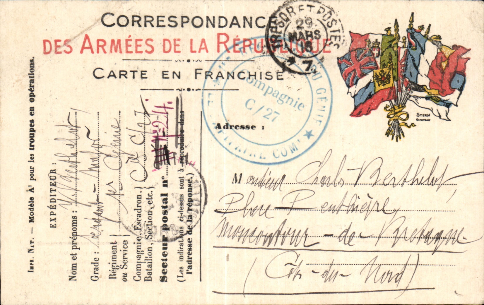 Correspondance Des Armees De La Republique Carte En Franchise Berthelot 