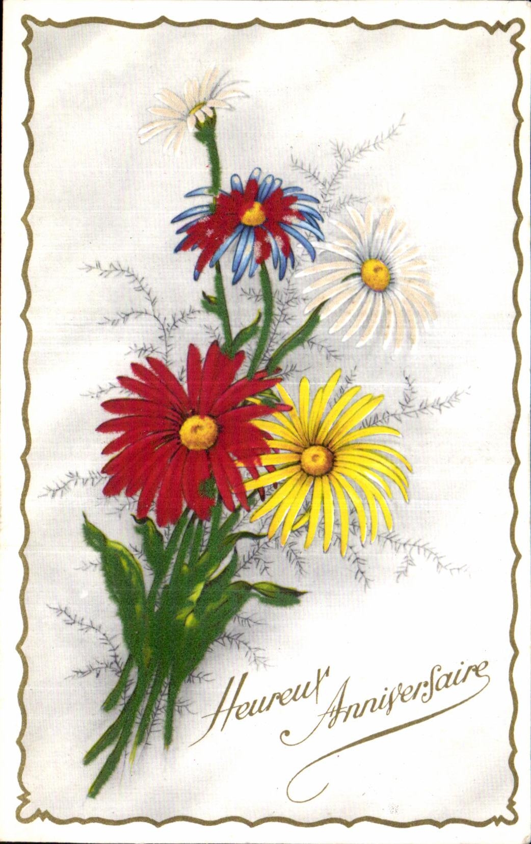 CPA Fantaisie Fleurs Anniversaire 