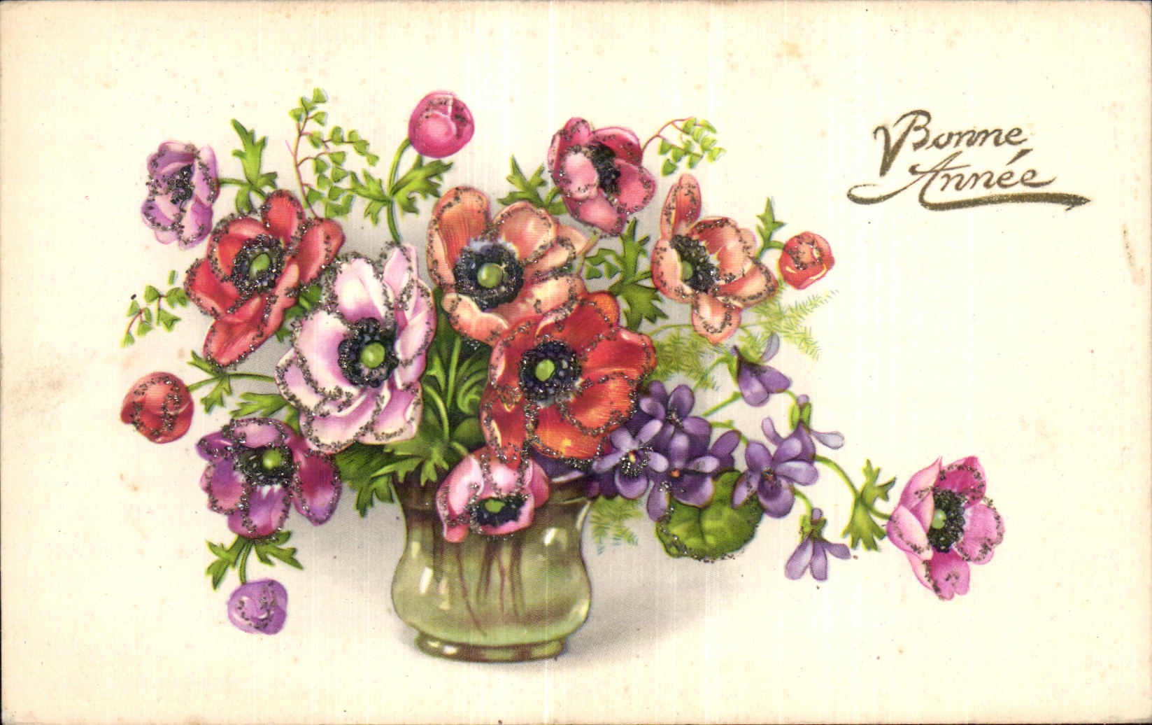 CPA Fantaisie Fleurs Bonne annee