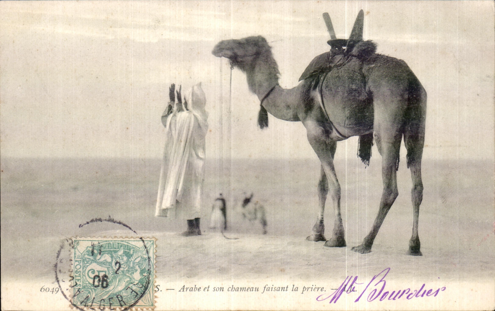 Arab and his camel praying — S. — publisher M. Bourdier, n° 6049
