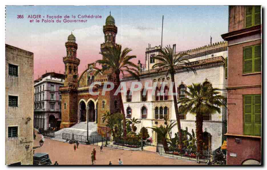CPA Algerie ALGER Facade de la Cathedrale et le Palais du Gouverneur