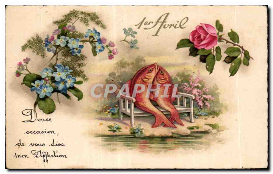CPA Fantaisie Fleurs Poisson 1er avril paques Easter