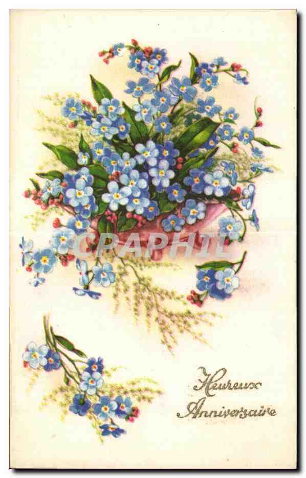 CPA Fantaisie Fleur Heureux anniversaire