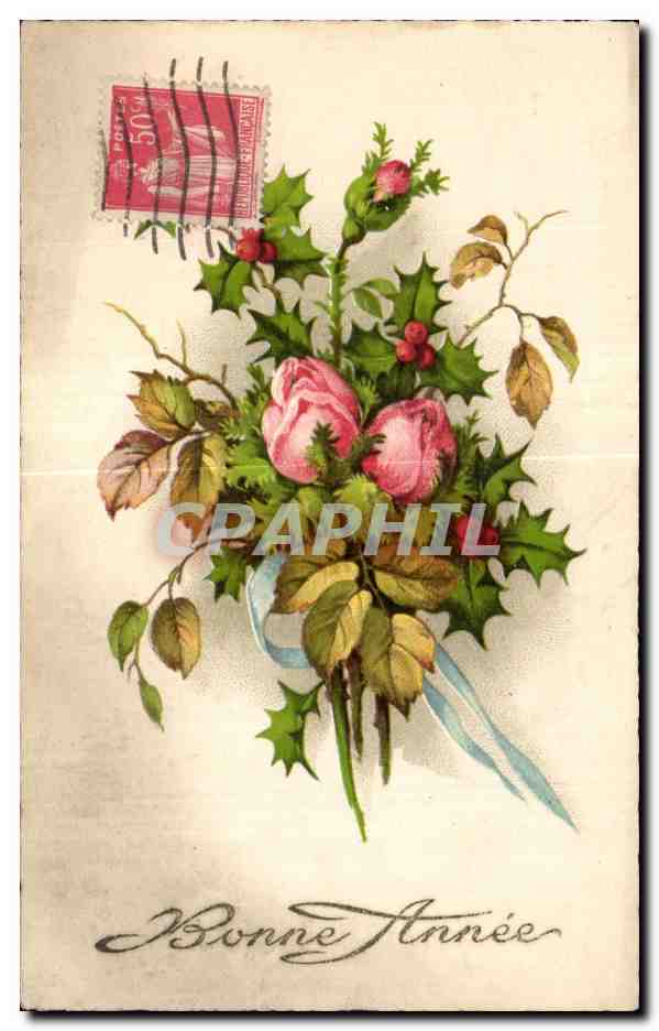 CPA Fantaisie Fleur Bonne annee