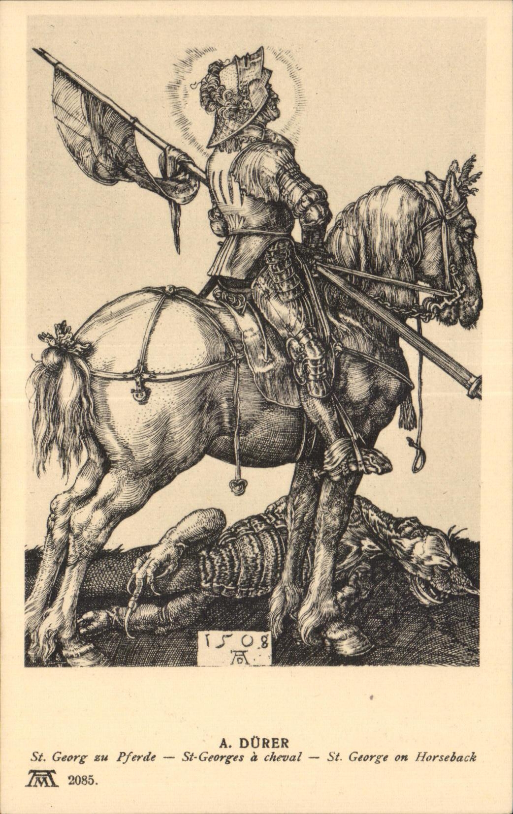 CPA A Durer Georg qu Pferde St Georges a cheval St George on horseback Horse