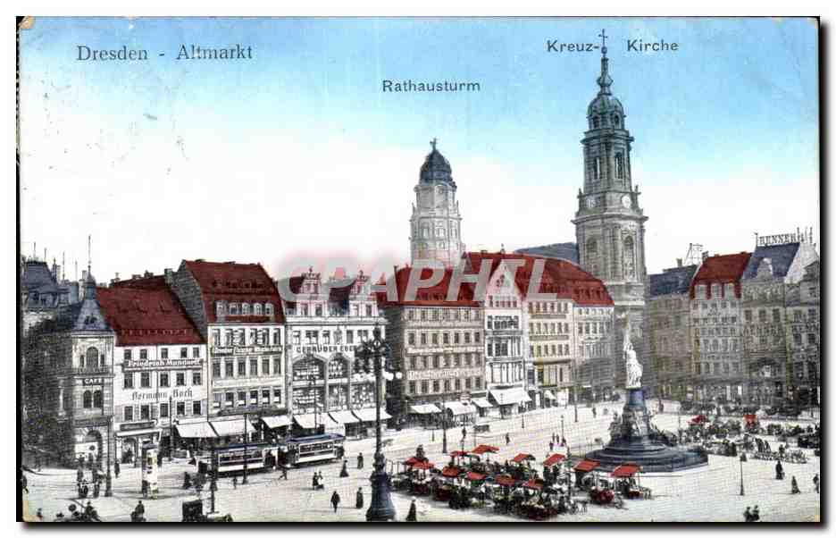 CPA Dresden Alttmarkt Rarhausturm Kreuz Kirche