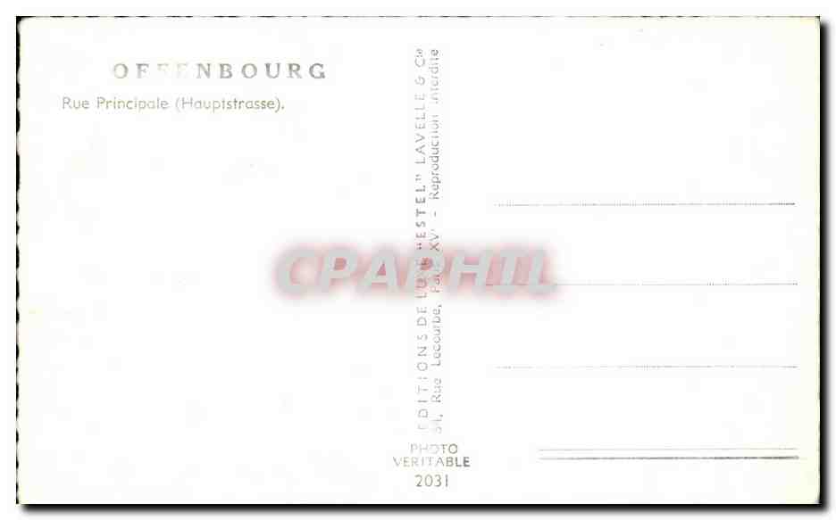 CPA Offenbourg Rue Principale Haupstrasse — Rückseite
